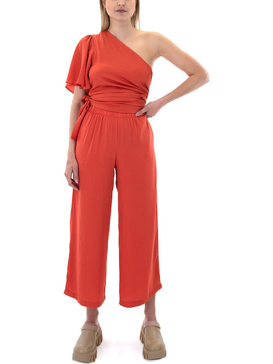 Damen Hoch tailliert Stoff Capri Hose mit Gummizug Orange