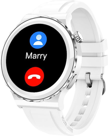 Aoke E23 Stainless Steel 44mm Smartwatch με Παλμογράφο (Λευκό)