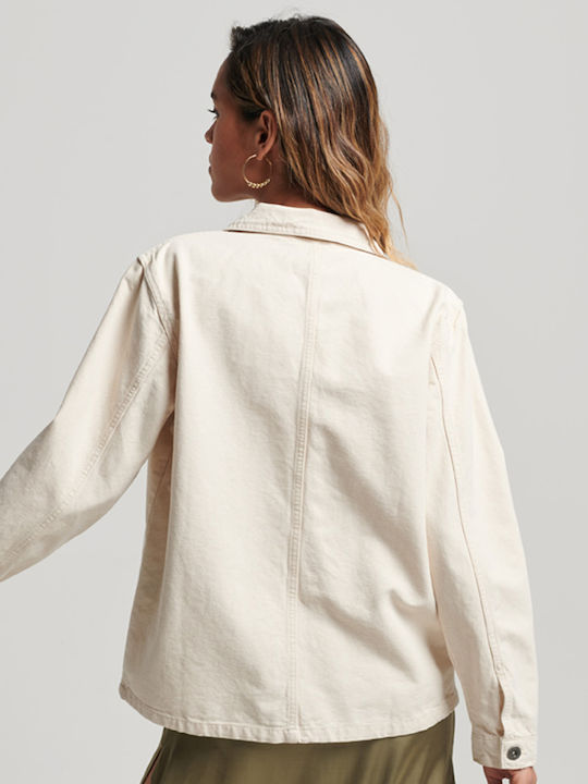 Superdry Ovin Vintage Chore Women's Short Lifestyle Jacket for Spring or Autumn Cream