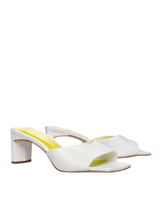 Δερμάτινα Mules με Χοντρό Χαμηλό Τακούνι Off White