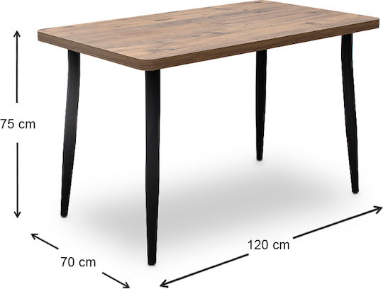 Levico Kitchen Wooden Table with Metal Frame 120x70x75cm