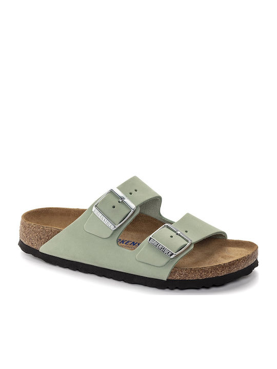Arizona Leather Women's Flat Sandals Anatomic in Green Color Narrow Fit