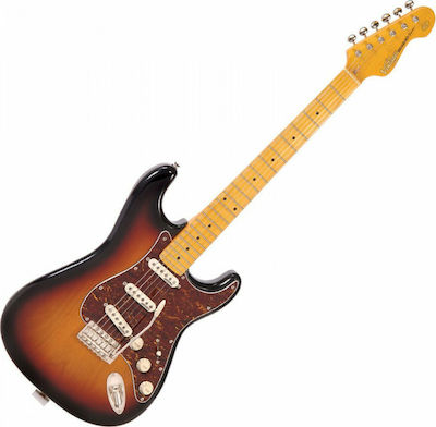 Vintage Electric Guitar V6M ReIssued with SSS Pickups Layout, Tremolo, Maple Fretboard V6MSSB in Sunburst