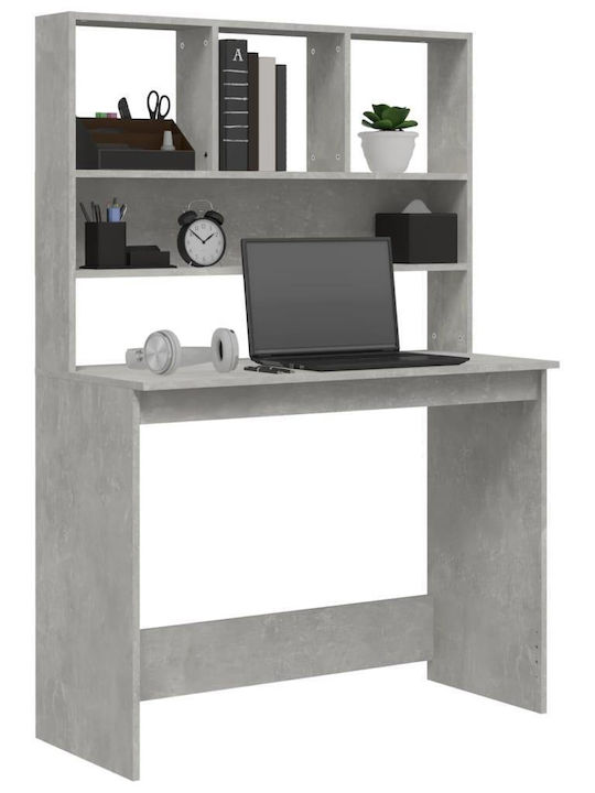 Desk Wooden with Bookshelf Grey Concrete 102x45x148cm