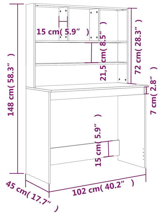 Desk Wooden with Bookshelf Grey Concrete 102x45x148cm