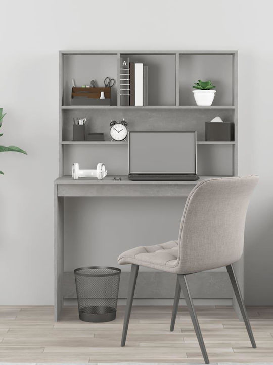 Desk Wooden with Bookshelf Grey Concrete 102x45x148cm