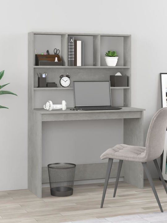 Wooden Home Office Desk with Bookshelf Γκρι Σκυροδέματος L102xW45xH148cm