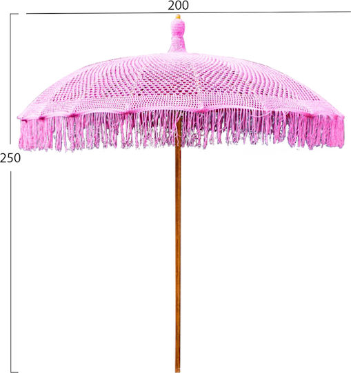 Professional Circular Wicker Umbrella with Wooden Frame in Pink F2xY2.5m