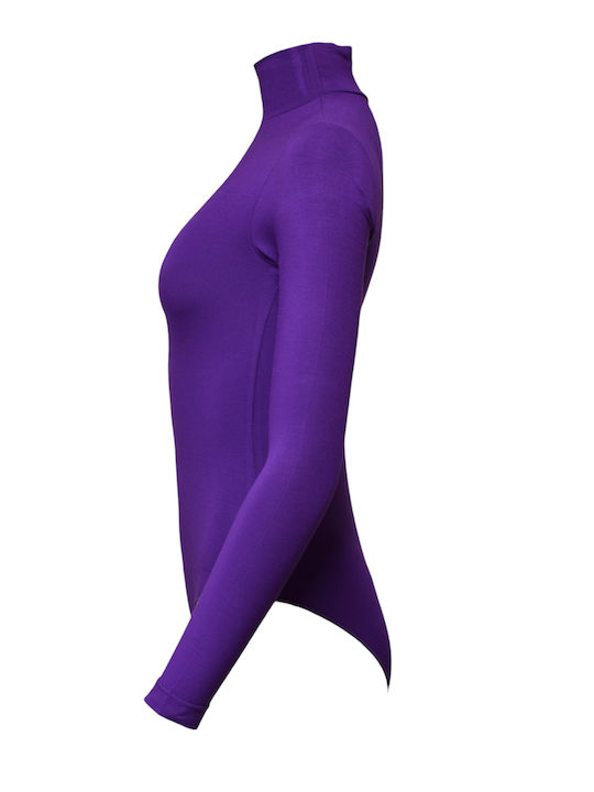 Lingerie Long Sleeve Turtleneck Bodysuit Purple