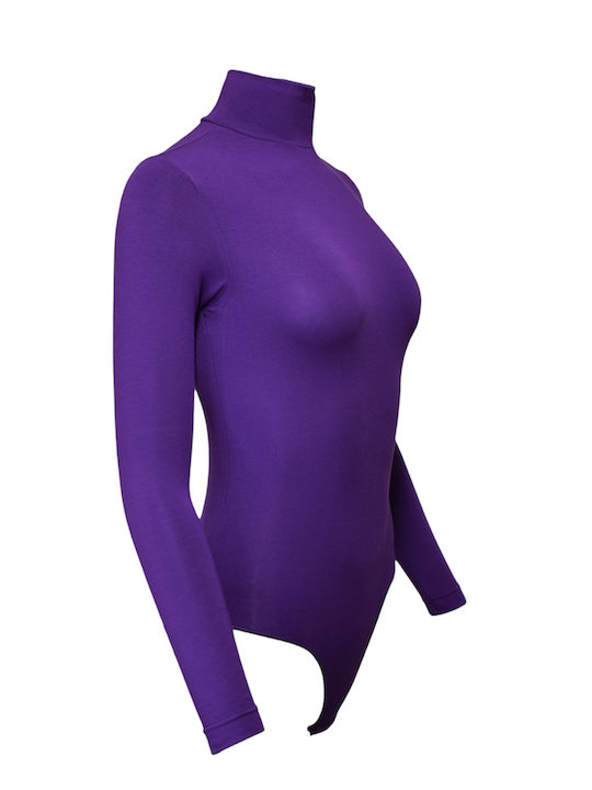 Lingerie Long Sleeve Turtleneck Bodysuit Purple