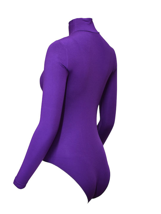 Lingerie Long Sleeve Turtleneck Bodysuit Purple