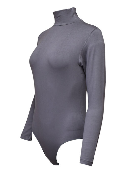 Lingerie Long Sleeve Turtleneck Bodysuit Dark Grey