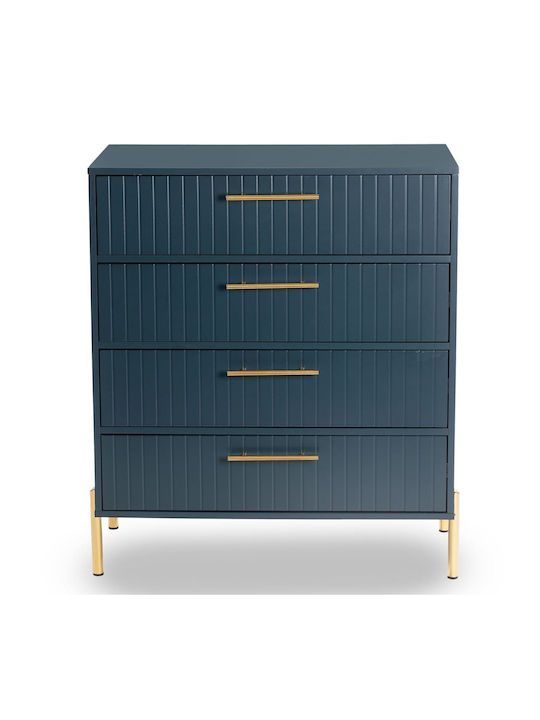 Fino Wooden & Metallic Chest of Drawers with 4 Drawers Grey Blue 80x40x94cm