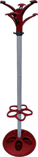 Bama Metallic Coat Rack with Umbrella Holder Red/ White With 8 Hooks and 5 Umbrella Slots 45x45x170cm