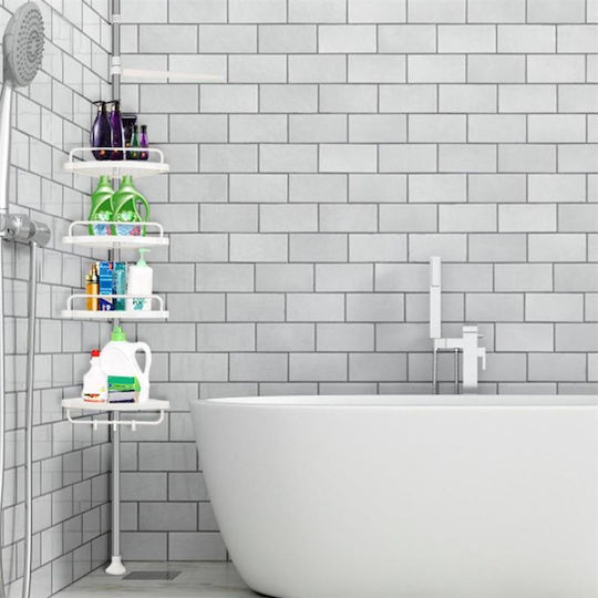 Corner Wall Mounted Bathroom Shelf Plastic with 4 Shelves 33.5x21.5x260cm White