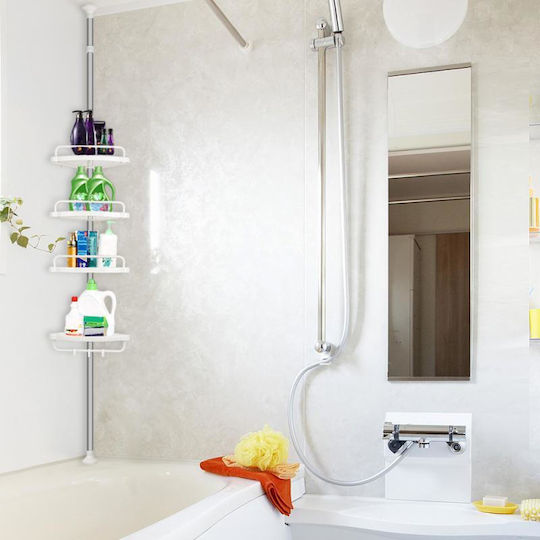 Corner Wall Mounted Bathroom Shelf Plastic with 4 Shelves 33.5x21.5x260cm White