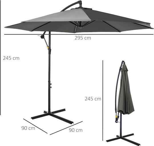 Umbrelă Suspendată Rotundă Metalică Parasol Gri Φ3xÎ2.5m