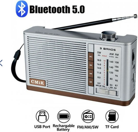 CMiK MK-999BT Φορητό Ραδιόφωνο Επαναφορτιζόμενο με Bluetooth και USB Γκρι