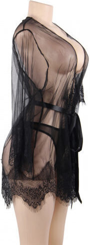 CyprusLoveShop Sexy Σετ με Ρόμπα Unwrap Me Mesh Kimono with String Μαύρο