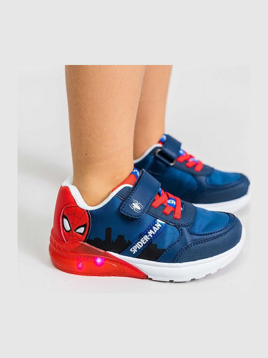 Spiderman Παιδικά Sneakers με Σκρατς & Φωτάκια Μπλε