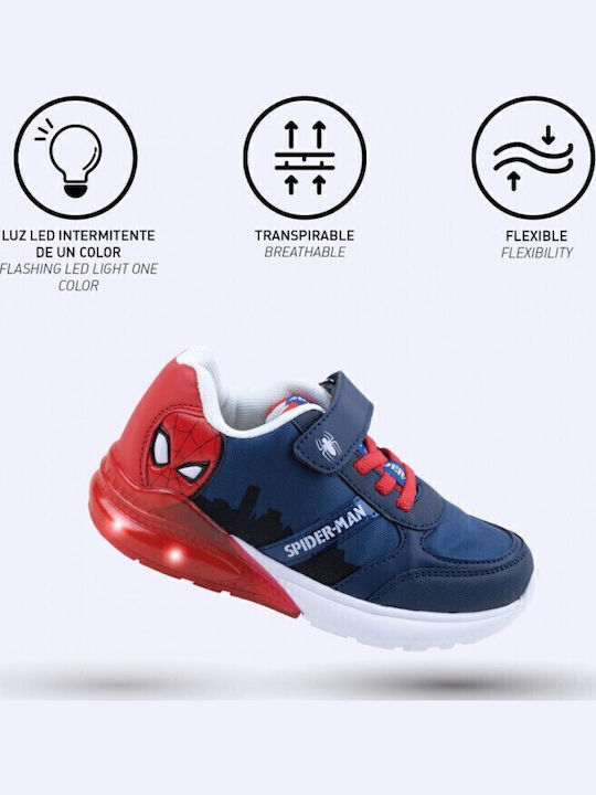 Spiderman Παιδικά Sneakers με Σκρατς & Φωτάκια Μπλε