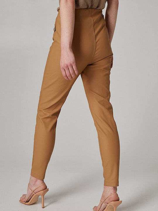 Lynne Women's High-waisted Leather Trousers Tabac Brownc Brown