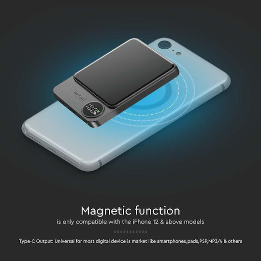V-TAC MagSafe Power Bank 5000mAh 20W με Θύρα USB-C Σκούρο Γκρι