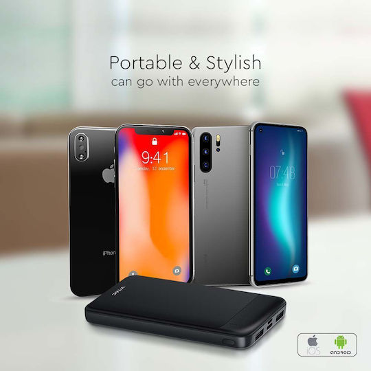 V-TAC Power Bank 10000mAh 22.5W με Θύρα USB-A και Θύρα USB-C Μαύρο