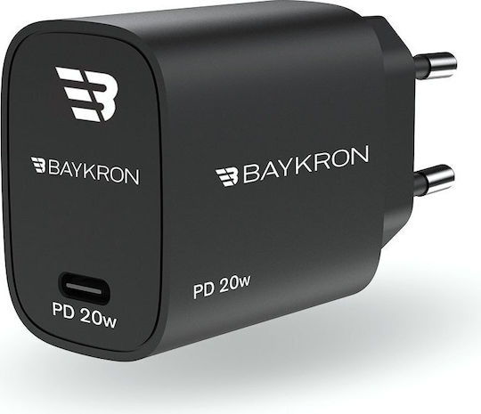 Baykron Φορτιστής Χωρίς Καλώδιο με Θύρα USB-C 20W Power Delivery Μαύρος (Smart)