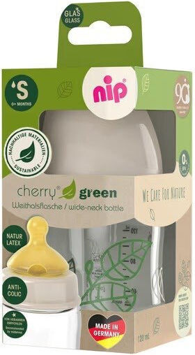 Nip Γυάλινο Μπιμπερό Cherry Κατά των Κολικών με Θηλή Καουτσούκ για 0+ μηνών Μπεζ Μπεζ 120ml