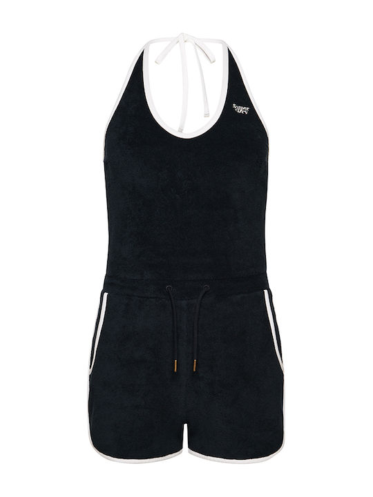 Ovin Vintage Damen Ärmellos Einteiler Shorts Marineblau