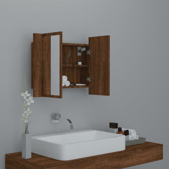 vidaXL Rechteckiger Badezimmerspiegel LED aus Spanplatte mit Schrank 60x45cm Braun