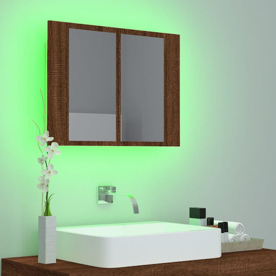 vidaXL Rechteckiger Badezimmerspiegel LED aus Spanplatte mit Schrank 60x45cm Braun