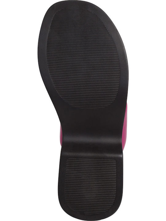 Leder Flache Sandalen für Damen in Fuchsie Farbe