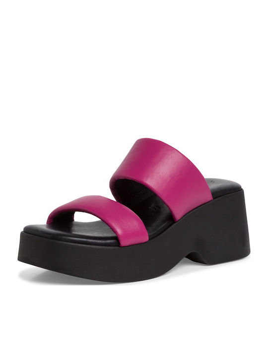 Leder Flache Sandalen für Damen in Fuchsie Farbe