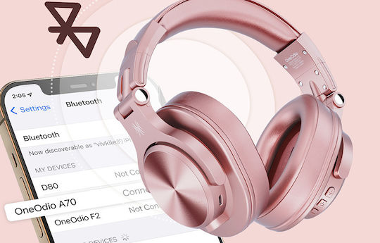 OneOdio Fusion A70 Ασύρματα / Ενσύρματα Over Ear Ακουστικά με 72 ώρες Λειτουργίας Ροζ