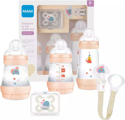 Mam Σετ Πλαστικά Μπιμπερό Welcome To The World Gift Set Κατά των Κολικών με Θηλή Σιλικόνης 260ml για 0+ μηνών 5τμχ Σομόν Χελώνα