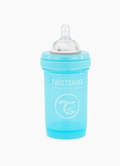Twistshake Пластмасова Бебешка Бутилка Пастелно Синя Бебешка Бутилка За Колики Силиконов Биберон За 0+ Месеца Синя 180мл