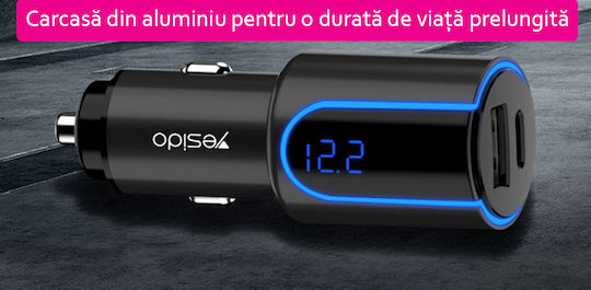 Yesido Y32 Car Charger 18W 3A With Ports 1xUSB-A 1xType-C Black Colour