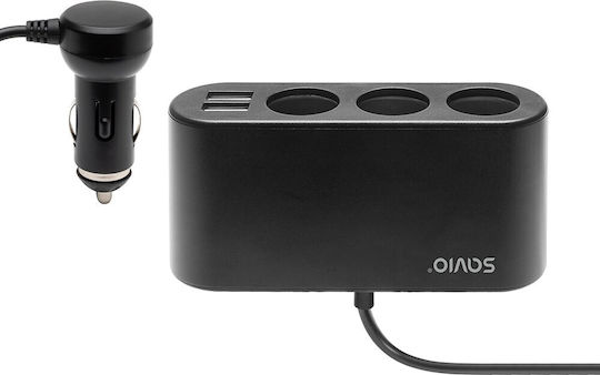 Savio SA-024 Car Charger with Ports: 2xUSB 3xLighter with Cable Embedded Black Color