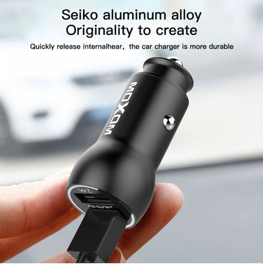 Moxom MX-VC04 Auto-Ladegerät 2.4A Schnellladung mit Anschlüssen: 2xUSB 1xType-C mit Kabel Typ-C,TC-TC Schwarz Farbe