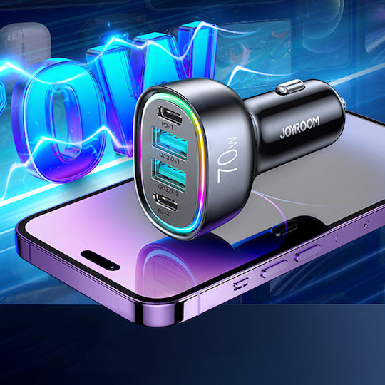 Joyroom JR-CL29 Φορτιστής Αυτοκινήτου 70W 3A με Θύρες: 2xUSB 2xType-C Μαύρο Χρώμα
