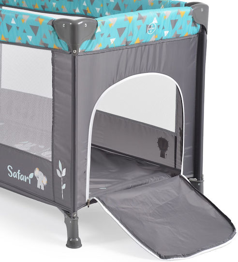 Moni Safari Παρκοκρέβατο με Στρώμα Grey-Turquoise 125x65cm