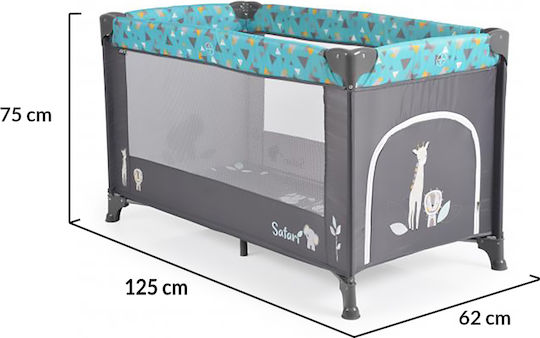 Moni Safari Παρκοκρέβατο με Στρώμα Grey-Turquoise 125x65cm