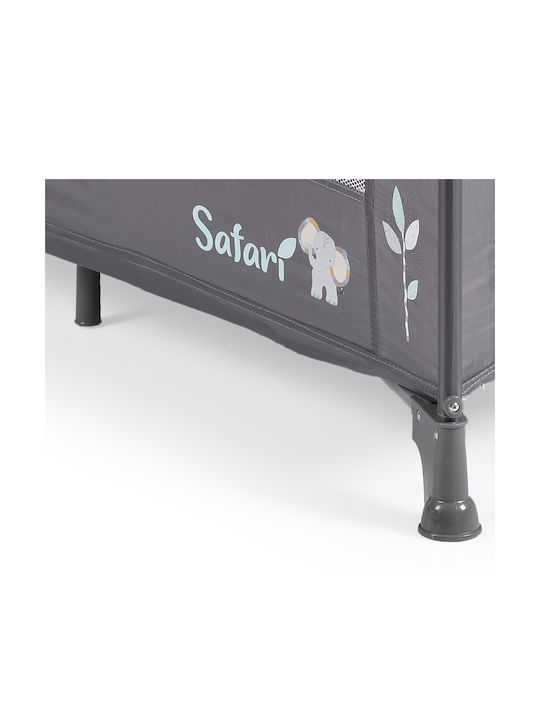 Moni Safari Playpen with Mattress Grey-Turquoise 125x65cm