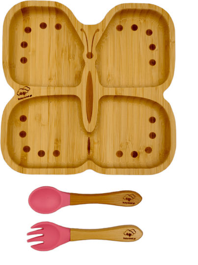 Baby Cloud Feeding Set Butterfly made of Bamboo with Non-Slip Base Pink 3pcs