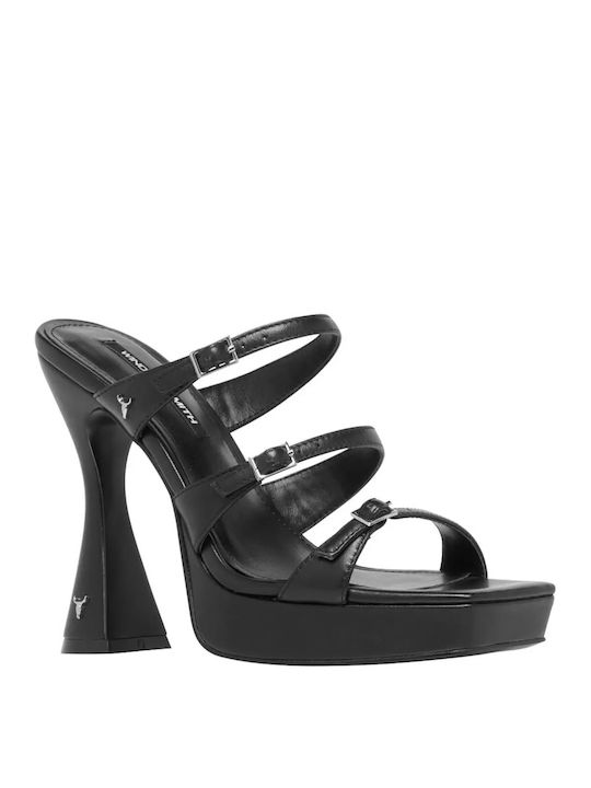 Windsor Smith Platform Leather Women's Sandals Black with Chunky High Heel