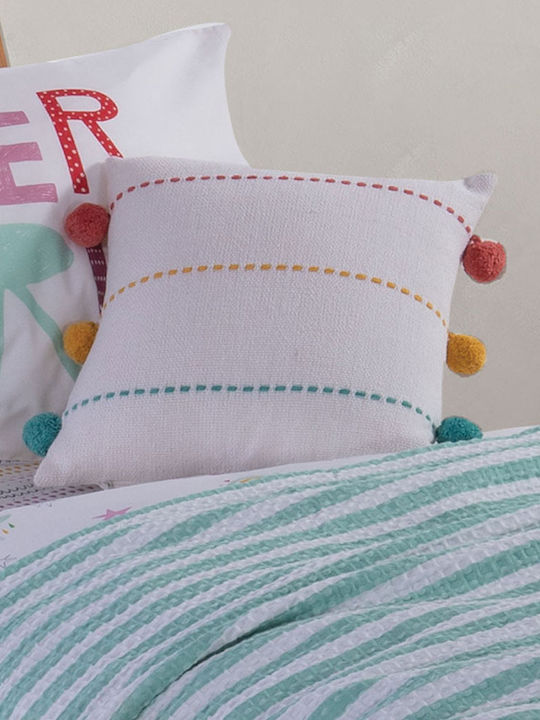 Nef-Nef Homeware Kids Decorative Pillow Life Line Coral and Yellow 35x35cm