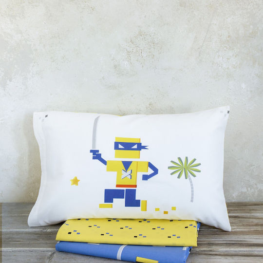 Nima Atari Set Kids Duvet Cover Single with Pillowcase Cotton Blue/Yellow 160x240cm