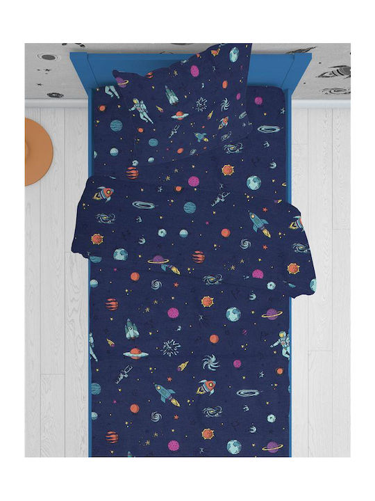 Dimcol Space Față de pernă pentru copii din bumbac 100% 50x70buc Μπλε